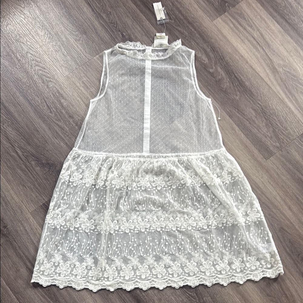 Anthropologie Cream Sleeveless Mock Neck Sundress Chemise Lace Mini Dress